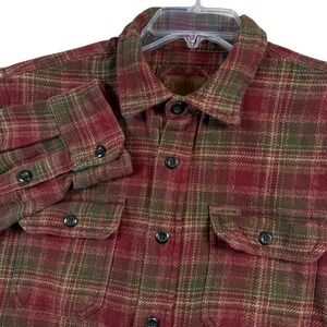 Orvis‎ Flannel Shirt Mens Medium Red Green Plaid Long Sleeve Heavy Cotton Button